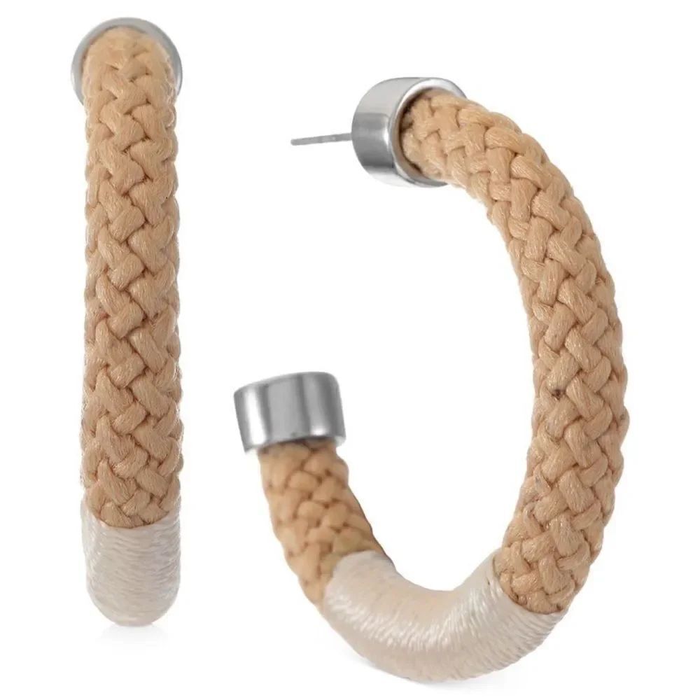 Alfani Silver-Tone Medium Braided Rope C-Hoop Earrings, 1.5" New